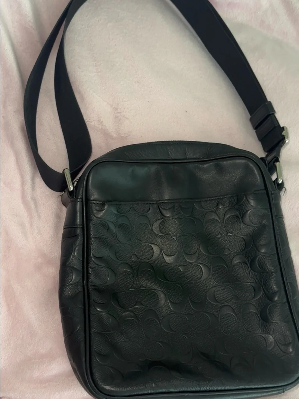 Coach Black Embossed Signature Leather Messenger